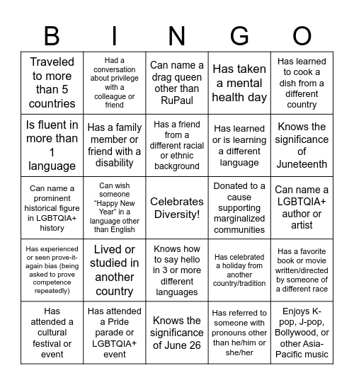 ERG/EDIC Leaders Summit BINGO Card