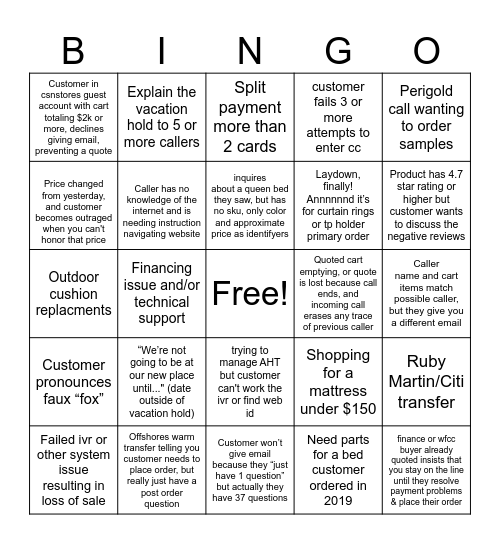 Fa Queue Bingo Card
