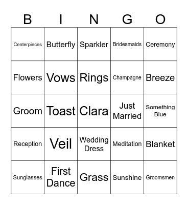 Claras Bridal Shower Bingo Card