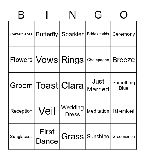 Claras Bridal Shower Bingo Card