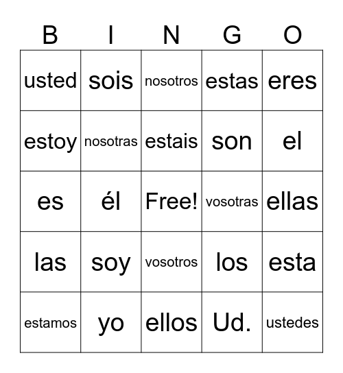 Los Verbos Bingo Card