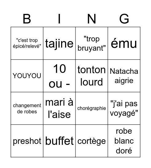 Tatiana Bingo Card