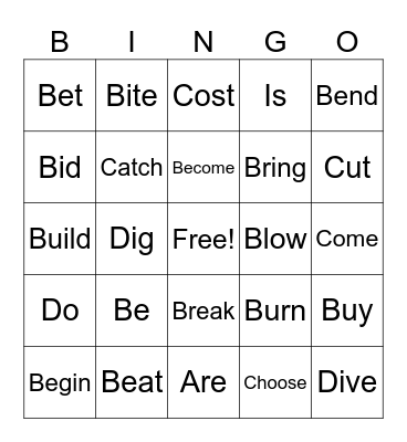 Present Verbs Bingo Card