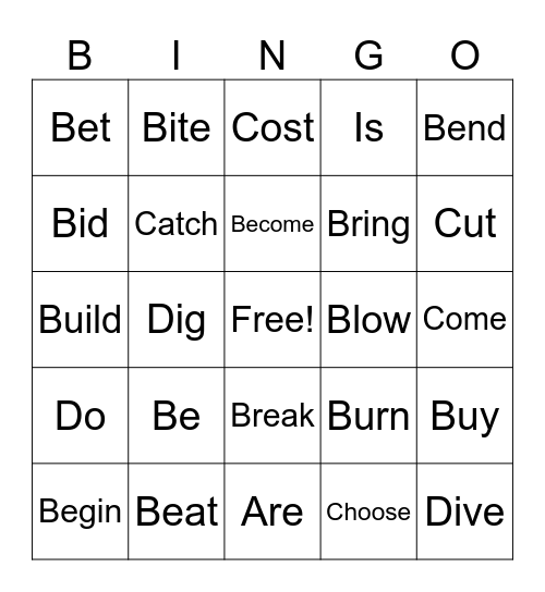 Present Verbs Bingo Card