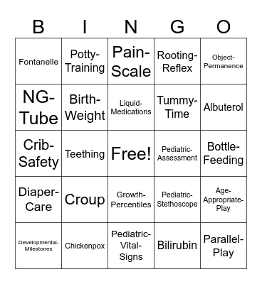 Pediatric Nursing Bingo Card