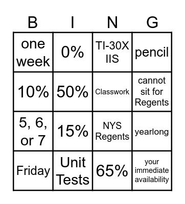 Chemistry Syllabus Bingo Card
