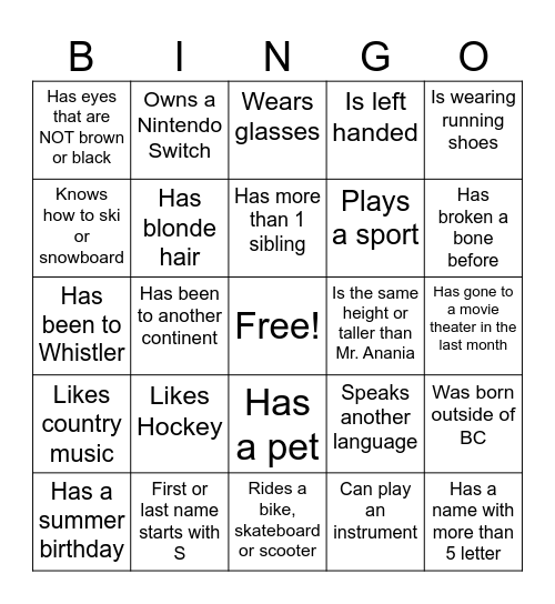 BINGO GR.9 Bingo Card
