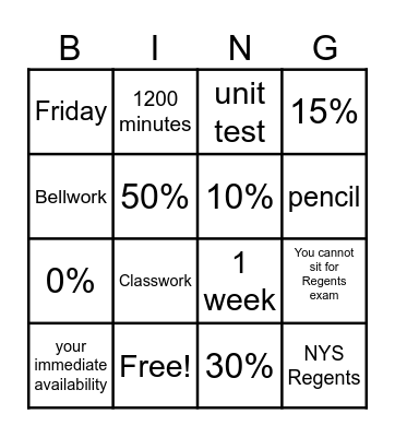 Chemistry Syllabus Bingo Card