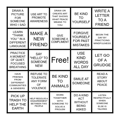 INTERNATIONAL DAY OF PEACE Bingo Card