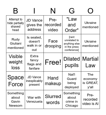 Press Conference Bingo Card
