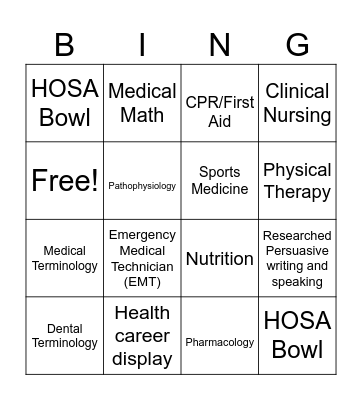HOSA competition bingo Card