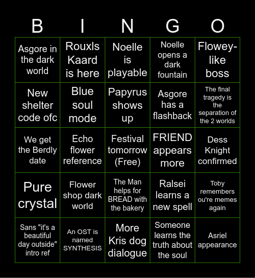 DELTARUNE Chapter 5 Bingo Card