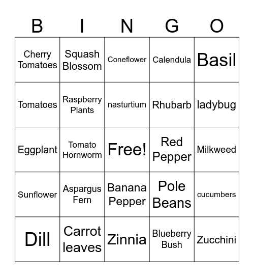 MA SCHOOL GARDEN Bingo Card