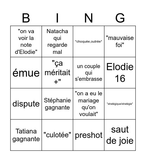 FINALE Bingo Card