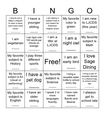 Wednesday, September 3rd Foundations BINGO! Bingo Card