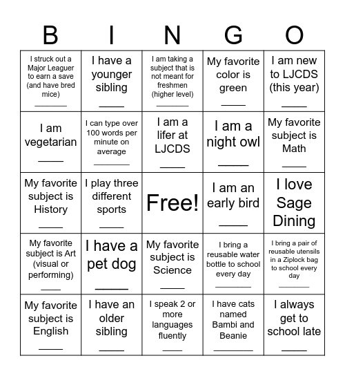 Wednesday, September 3rd Foundations BINGO! Bingo Card