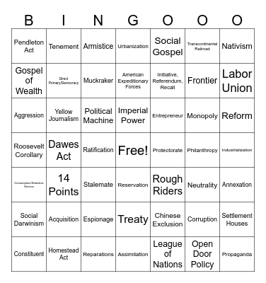 US History Bingo Card