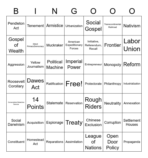 US History Bingo Card