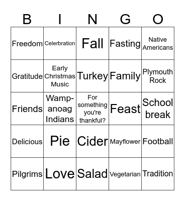 Worship World Thanksgiving Bingo Card