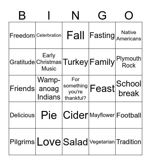 Worship World Thanksgiving Bingo Card