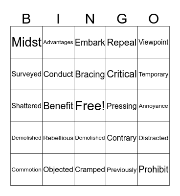 Vocabulary Bingo Card