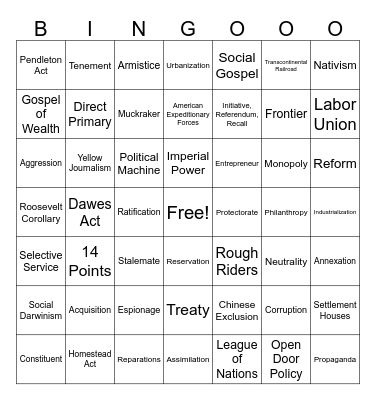 US History Bingo Card
