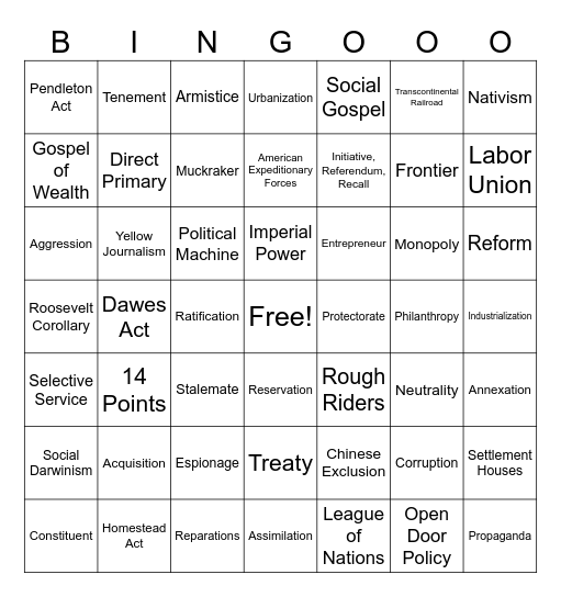 US History Bingo Card