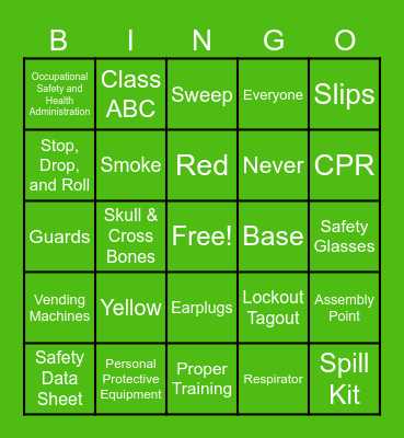 Facility Safety Bingo Card