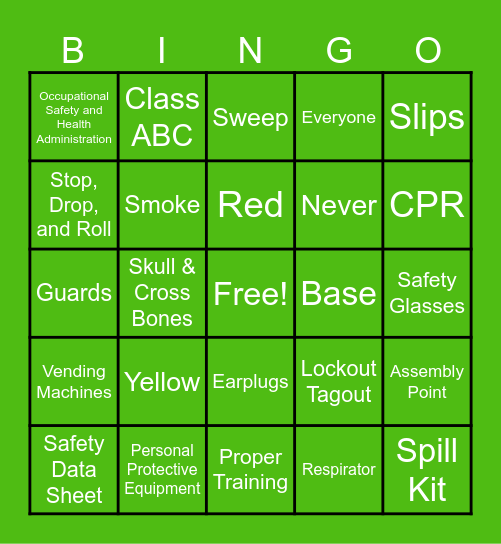 Facility Safety Bingo Card