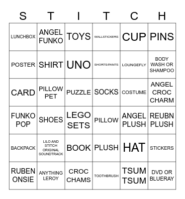 Stitch Merch Bingo Bingo Card