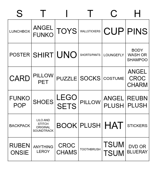 Stitch Merch Bingo Bingo Card