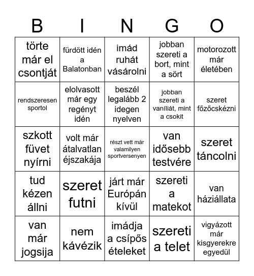 Találj valakit, aki... Bingo Card