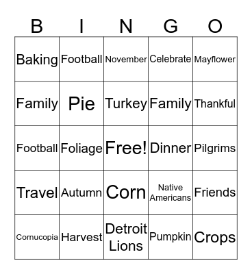 Thanksgiving Bingo Card