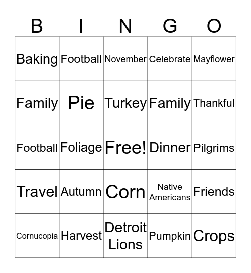 Thanksgiving Bingo Card