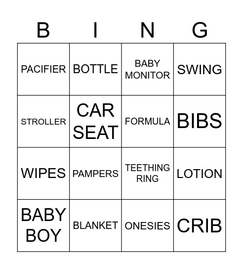 TERRANCE & TY BABY SHOWER BINGO Card