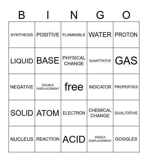 CHEMISTRY BINGO Card