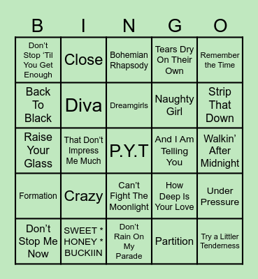 Virgo's Groove Musical Bingo Card