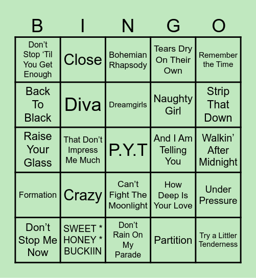 Virgo's Groove Musical Bingo Card