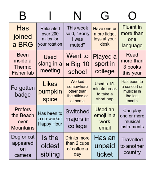 BELONG-O Bingo Card