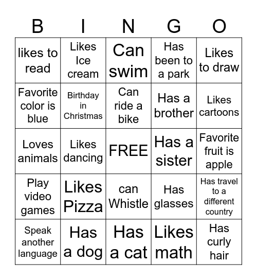 get to know you Bingo Card