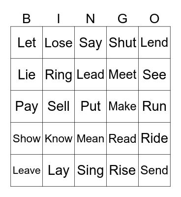 Verbs 3 Bingo Card