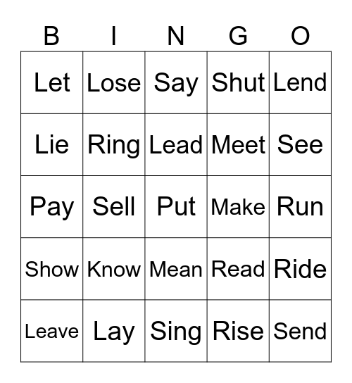 Verbs 3 Bingo Card