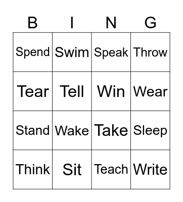 Verbs 4 Bingo Card