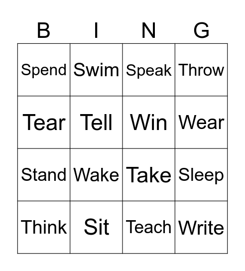 Verbs 4 Bingo Card