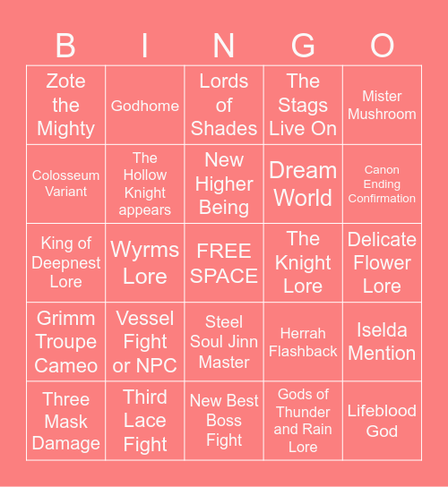 Silksong Bingo Card