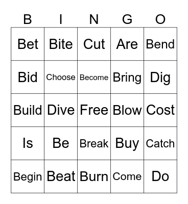 Verbs Bingo Card