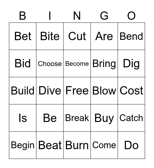 Verbs Bingo Card