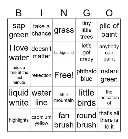 Bob Ross Bingo Card