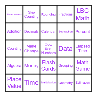 LBC Math Bingo Card