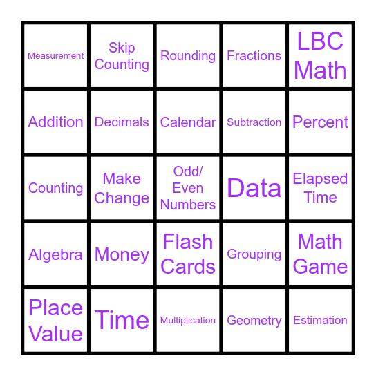 LBC Math Bingo Card